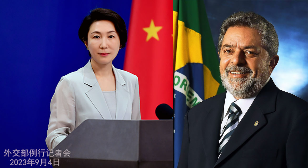 Mao Ning, talesperson för det kinesiska utrikesministeriet och Lula da Silva Brasiliens president.