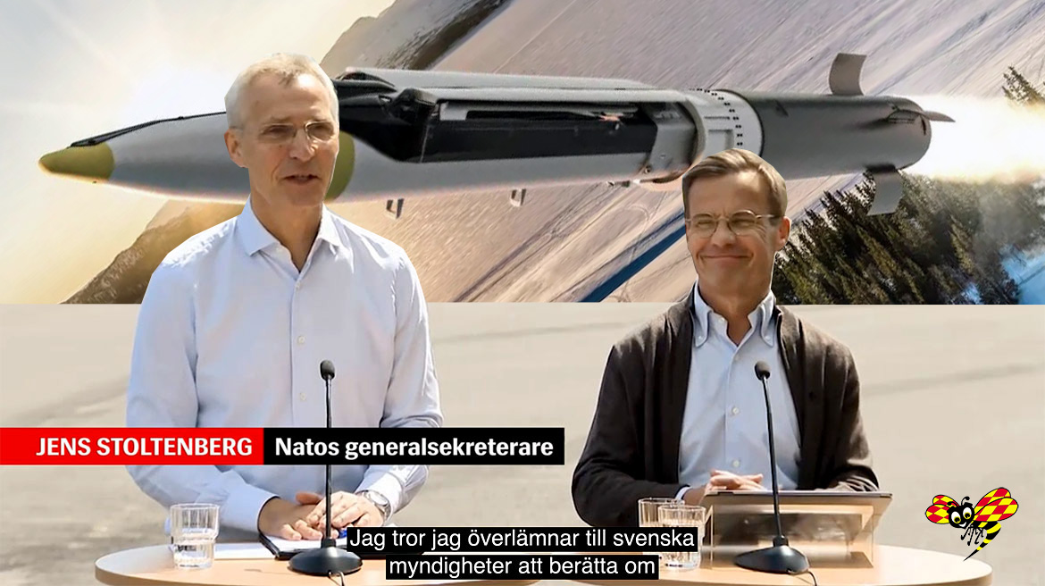 NATO-chefen Jens Stoltenberg och Ulf Kristersson vill inte berätta om det hemliga svenska SAAB-vapnet.