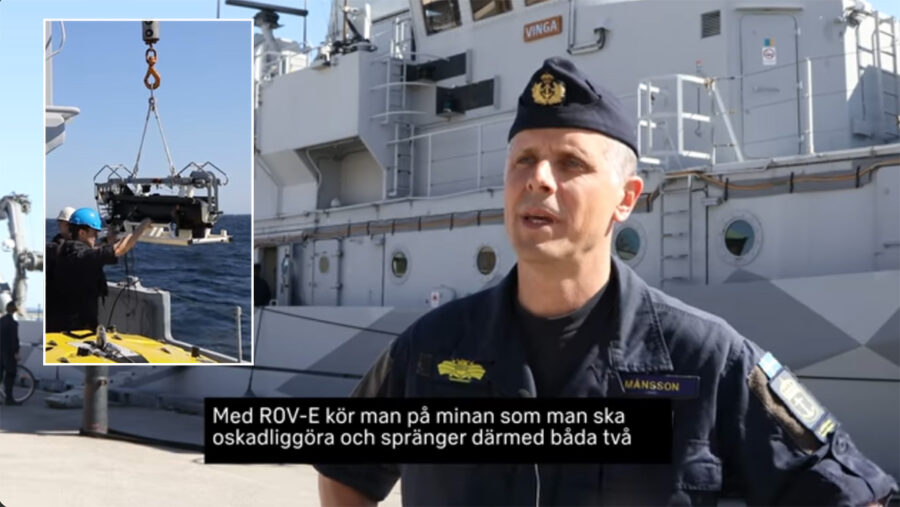 The ROV-E remotely operated vehicle is used as a ‘suicide drone’ for mine clearance. Photos: The Swedish Armed Forces on Youtube. Montage: NewsVoice