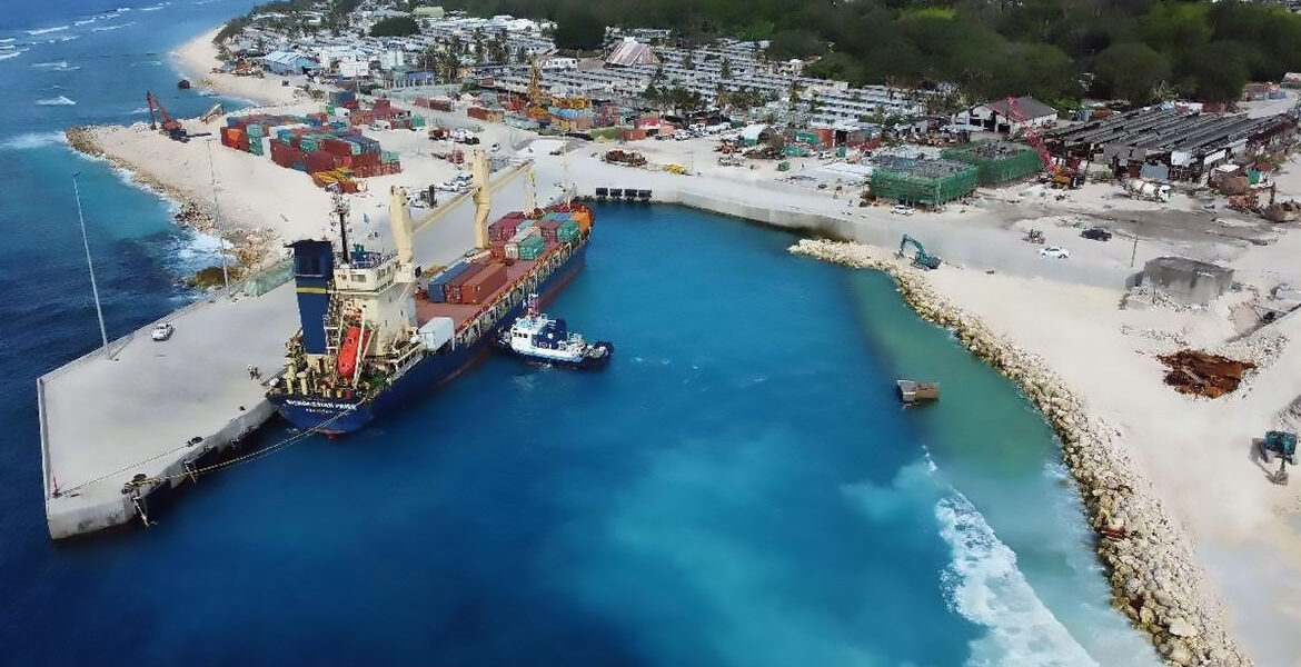 Upgrading and renovation project of Aiwo Port Terminal in Nauru undertaken by a Chinese BRI enterprise. Photo: Li Lingfeng for Brnn.com