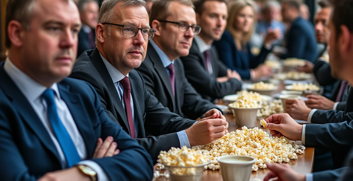 Fiktiv bild: Politiker som äter popcorn.