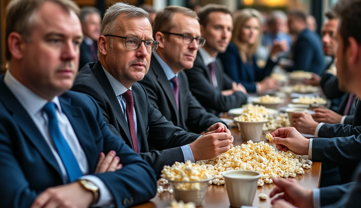 Fiktiv bild: Politiker som äter popcorn.