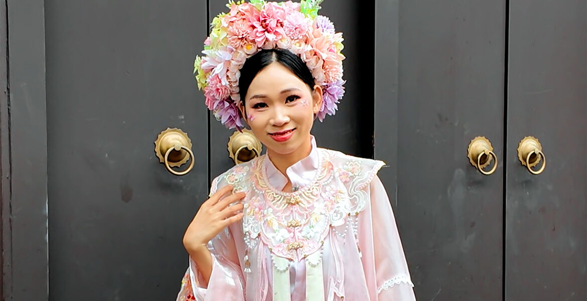 Chinese young woman in traditional dress, Chikan Town, Zhanjiang.