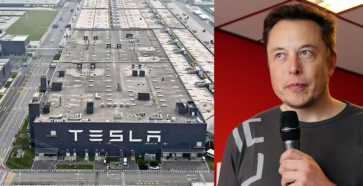 Tesla Shanghai Megafactory in Shanghai and Elon Musk