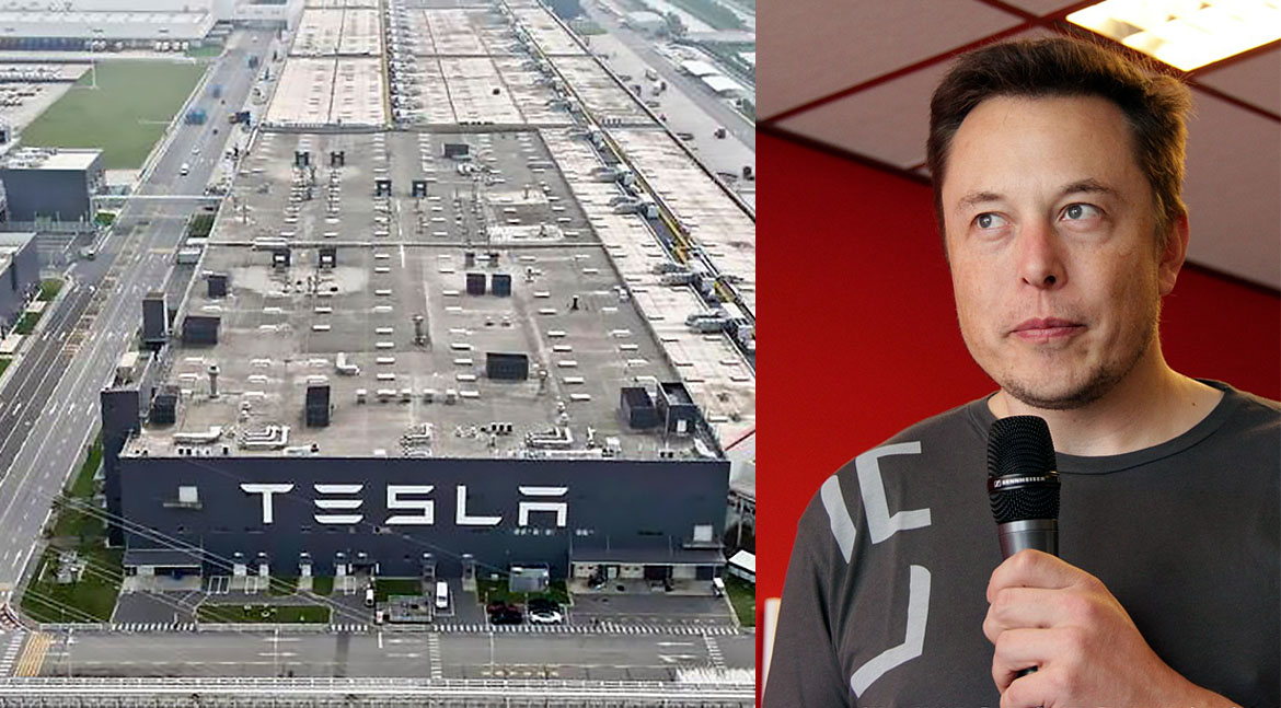 Tesla Shanghai Megafactory in Shanghai and Elon Musk