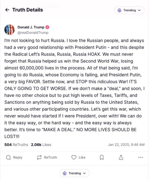 Trump's "Ukraine deal" den 22:a januari 2025