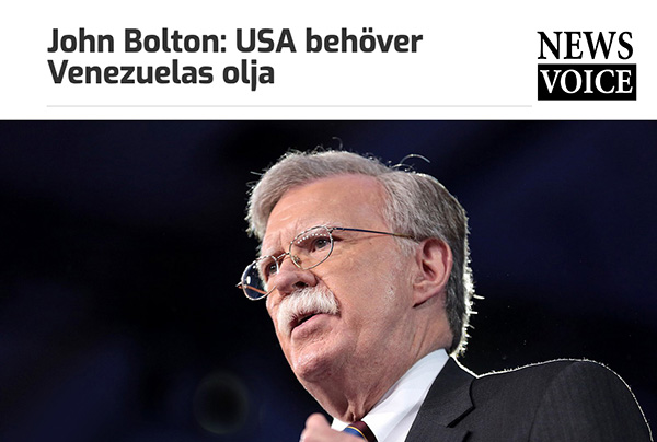 John Bolton: USA behöver Venezuelas olja