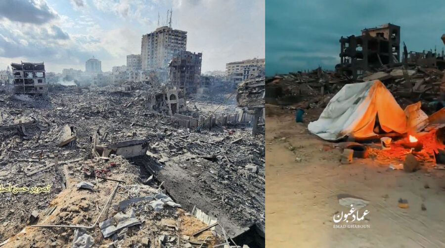 Gaza in 2023 and 2025.