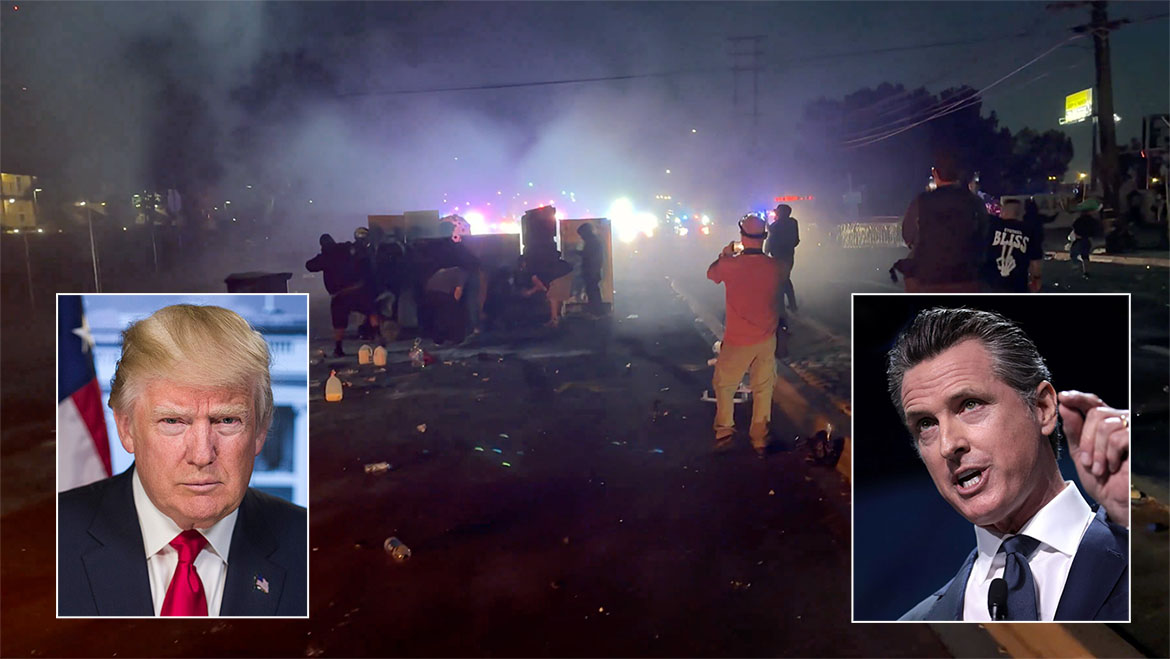 LA riots, Trump and GavinNewsom, June 2025.