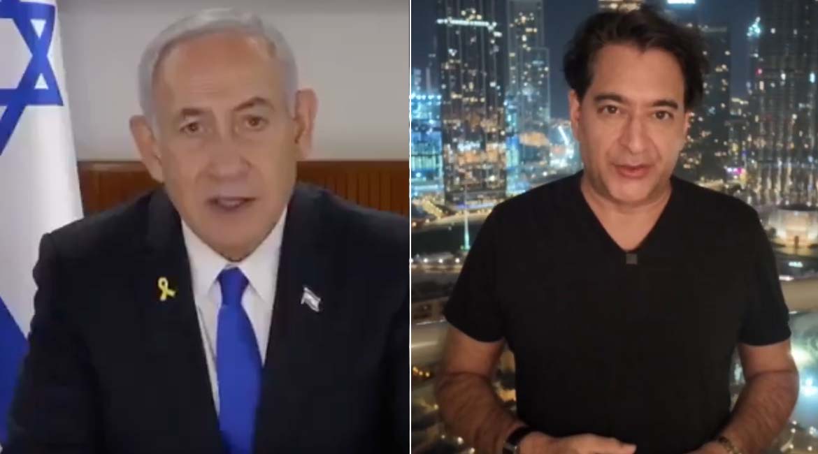 Israels president Netanyahu och journalisten Afshin Rattansi