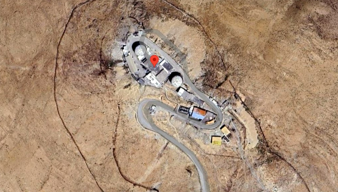 Radarstationen i Sobashi, Iran, var en av målen för Israels attack den 12 juni, 2025. Bild: Google Maps