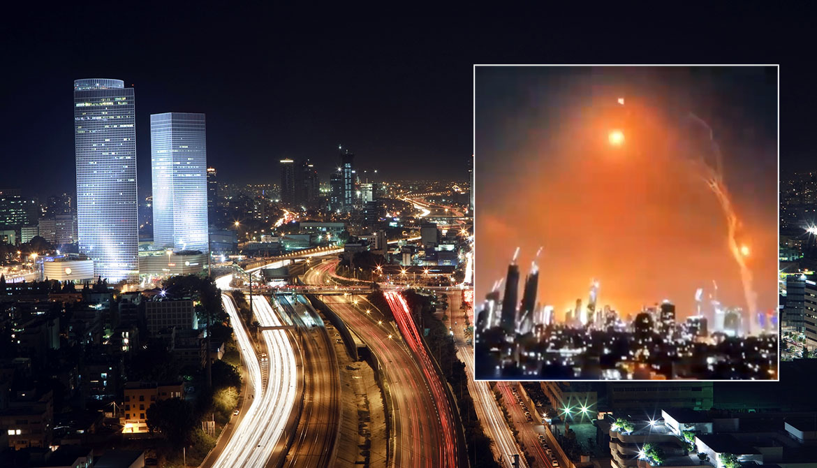 Iranska missiler slår ner i Israels huvudstad Tel Aviv, den 13 juni, 2025.