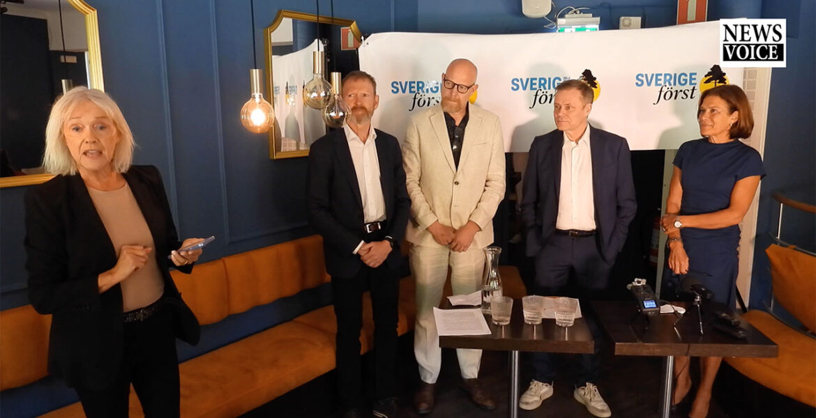 Presskonferens för det nya partiet Sverige Först den 12:e juni 2025. Foto: Torbjörn Sasserssonj