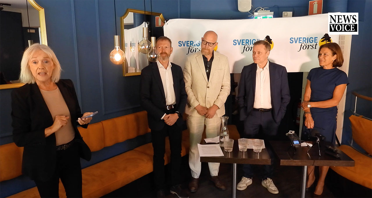 Presskonferens för det nya partiet Sverige Först den 12:e juni 2025. Foto: Torbjörn Sasserssonj