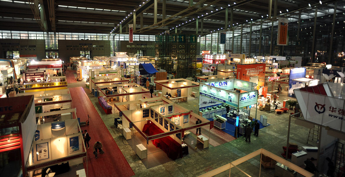 Panorama över en internationell utställning i Shenzhen