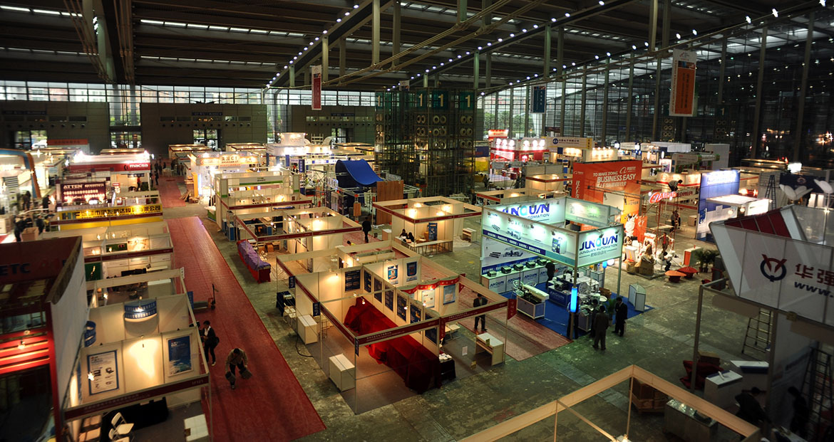 Panorama över en internationell utställning i Shenzhen