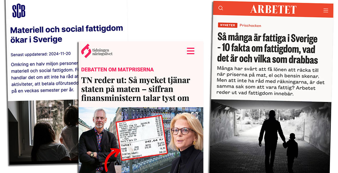 Artiklar från Tidningen Näringslivet, Statistiska Centralbyrån (SCB) och Arbetet. Montage: NewsVoice
