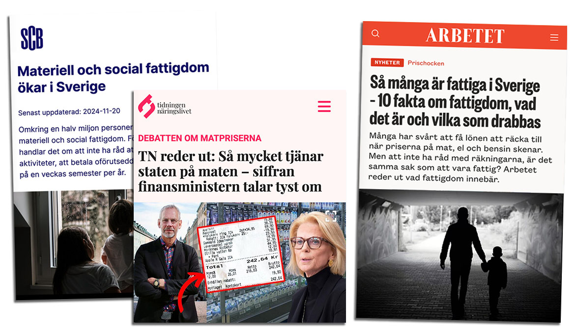 Artiklar från Tidningen Näringslivet, Statistiska Centralbyrån (SCB) och Arbetet. Montage: NewsVoice