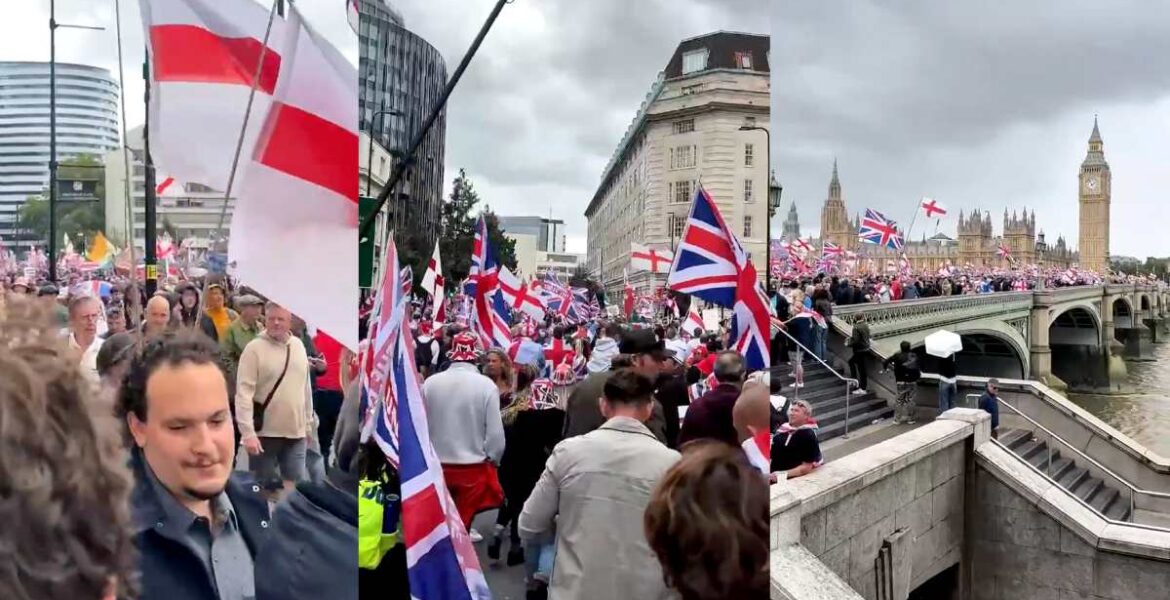 In London on Saturday, Sept. 13, there was an anti-immigration “Unite the Kingdom” march led by Tommy Robinson, Sep 13, 2025