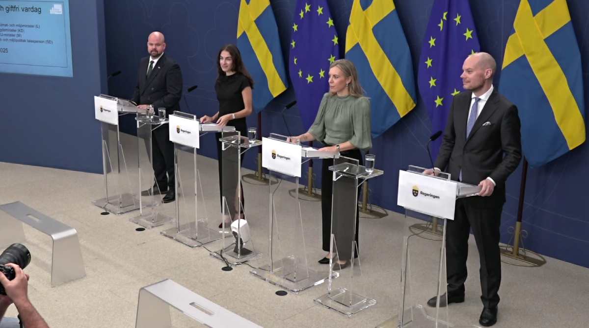 Klimat- och miljöminister Romina Pourmokhtari, EU-minister Jessica Rosencrantz, Landsbygdsminister Peter Kullgren och Sverigedemokraternas miljöpolitiska talesperson Martin Kinnunen