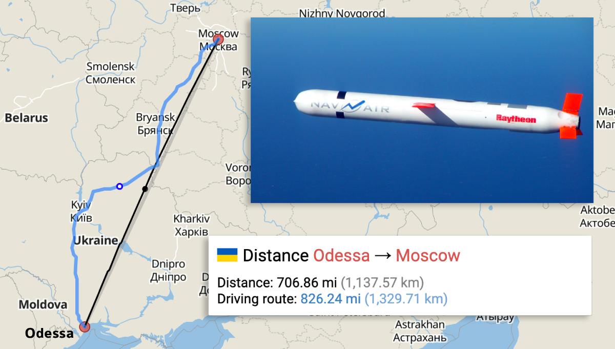 Amerikanska v i södra Ukraina Tomahawk-missiler kan enkelt nå till Moskva från Odessa