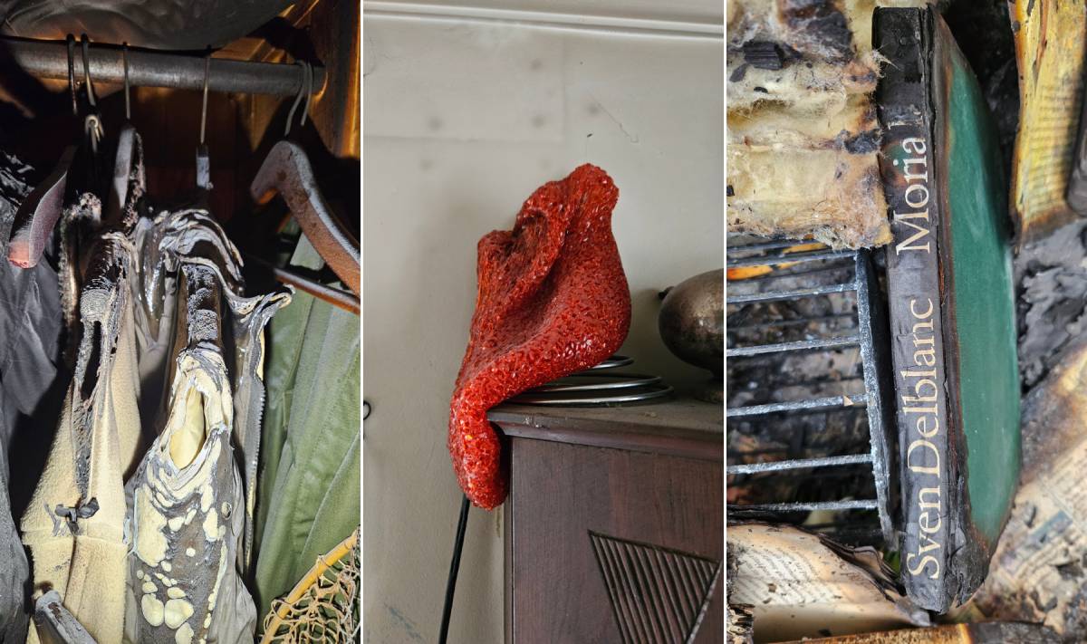 Kläder, elledningar och en lampa smalt av hettan från röken vid brand i Angnäset på Muskö.