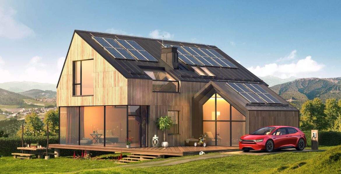 Solvilla, villa med solpaneler