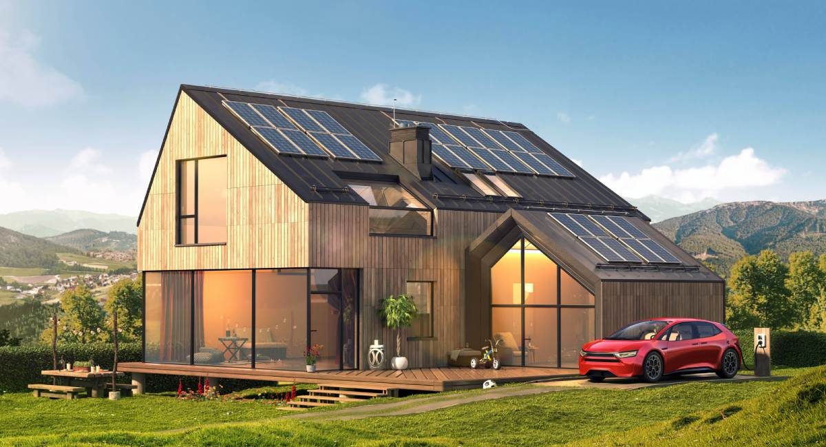 Solvilla, villa med solpaneler