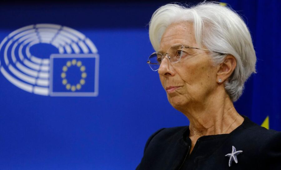 Europeiska centralbankens (ECB) ordförande Christine Lagarde och Europaupproren 2026