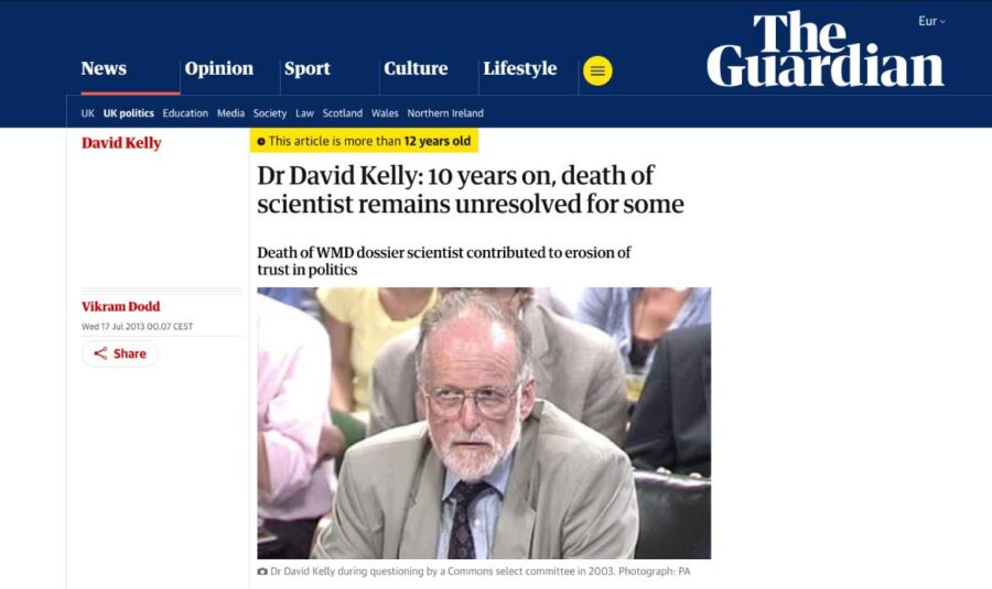 The Guardian: Dr David Kelly: 10 years on, death of scientist remains unresolved for some