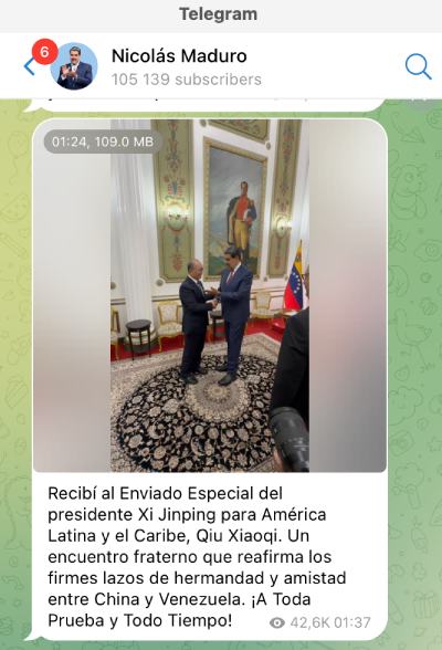 Maduro fick besök av Kina-delagation 2 januari