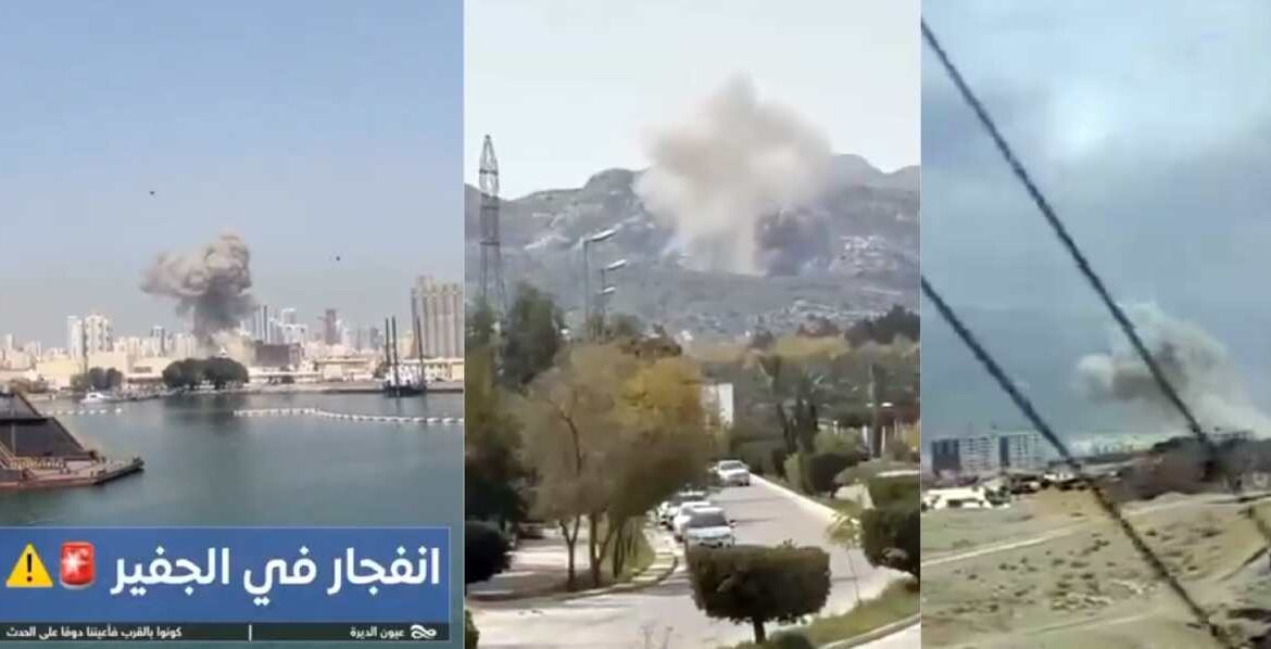 Bild: Missiler har slagit ner i Al-Juffair, Bahrain (tv), Bushehr i Iran (mitten) och mot en militärbas i Iran (th)