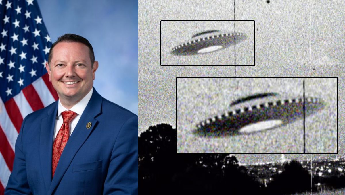 Kongressledamot Eric Burlison och en klassisk UAP-bild från 1950-talet.