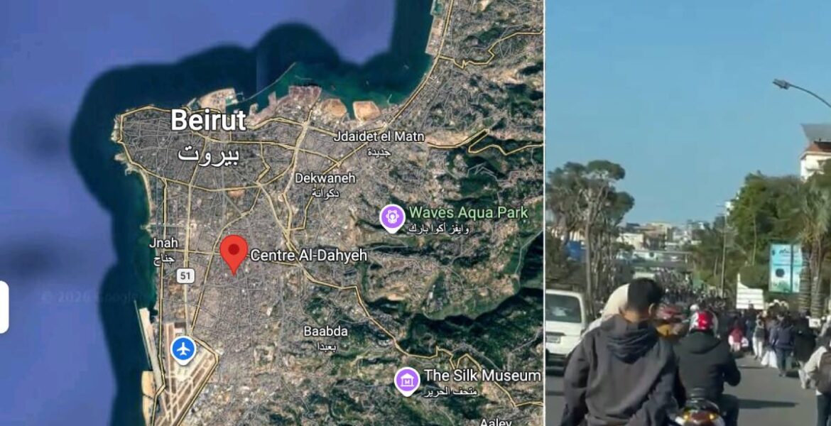 300.000-500.000 shiiter från Al-Dahiya i södra Beirut beordrades att evakuera sina hem till fots | Google Maps