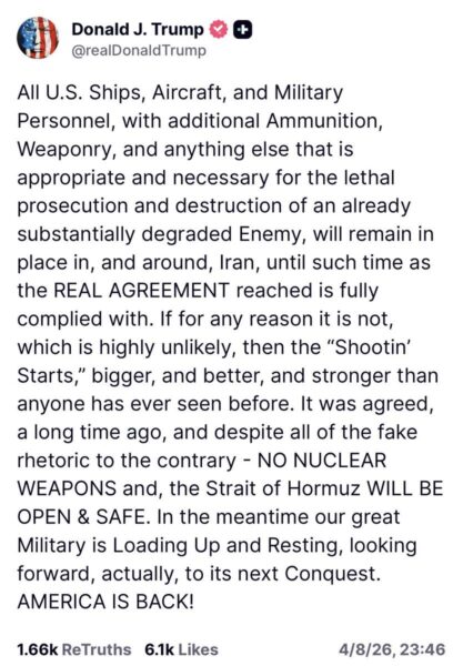 Trump kommenterar på Truth Social