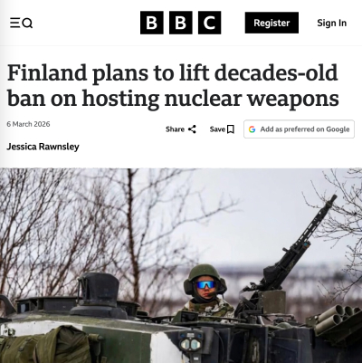 BBC: Finland plans to lift decades-old ban on hosting nuclear weapons