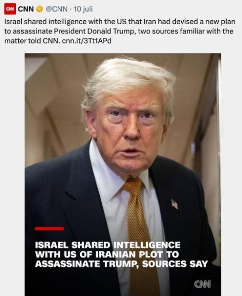 CNN uppger att Israel har underrättelser om att Iran planerar att mörda Trump. 