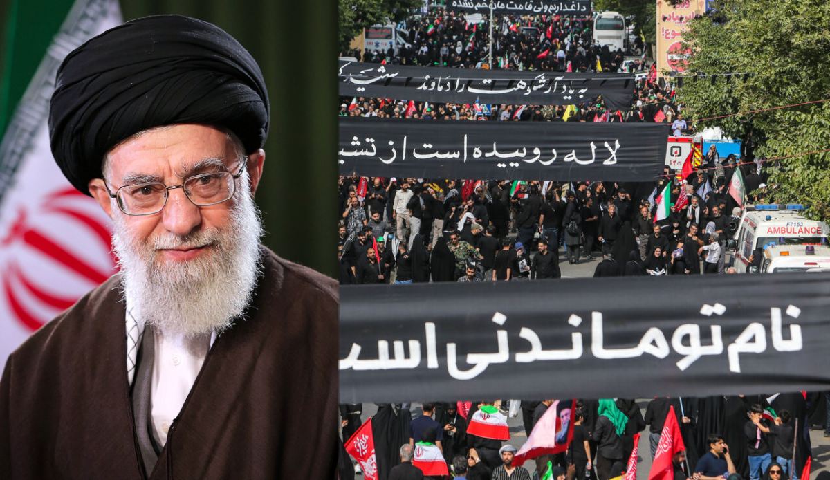 Huge crowds gather outside the Imam Khomeini Grand Mosalla in Tehran. Iran begins a dayslong funeral for the late Ayatollah Ali Khamenei on July 4, 2026