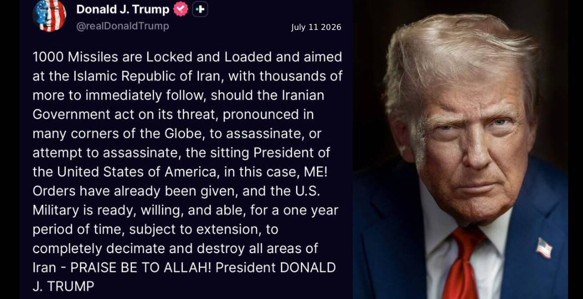 Trump hotar att bomba Iran med tusentals missiler, 11 juli 2026.