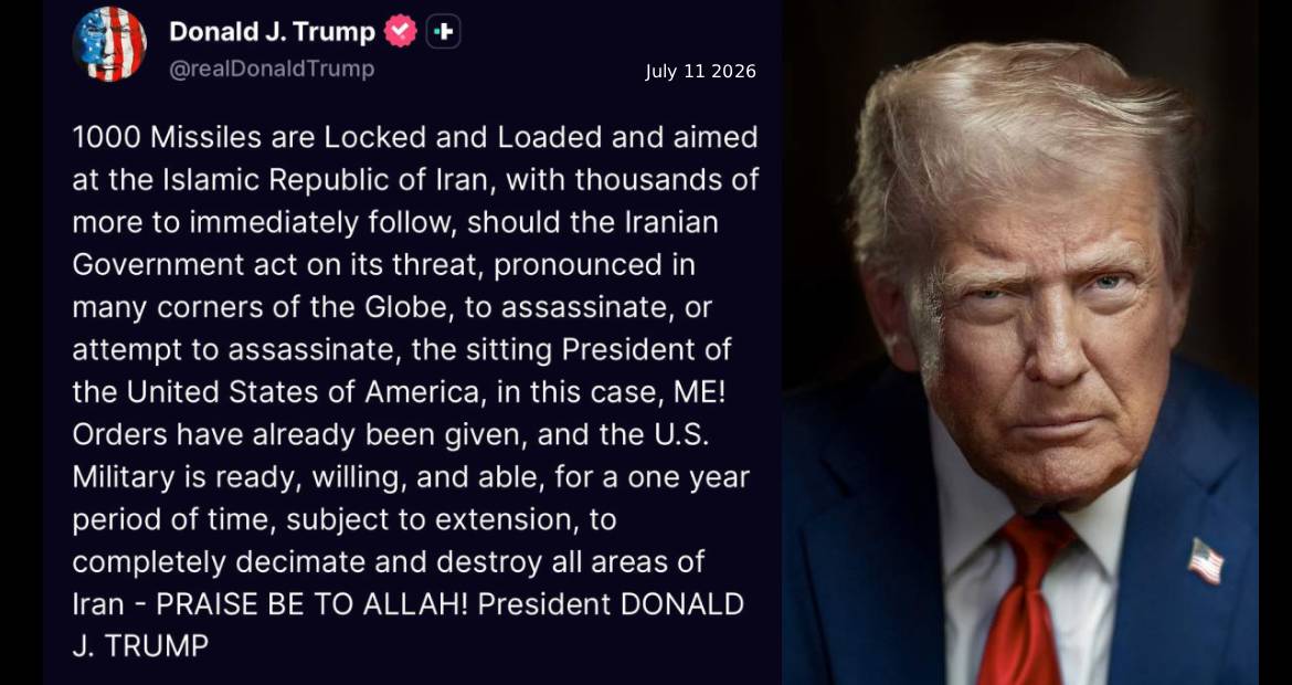 Trump hotar att bomba Iran med tusentals missiler, 11 juli 2026.