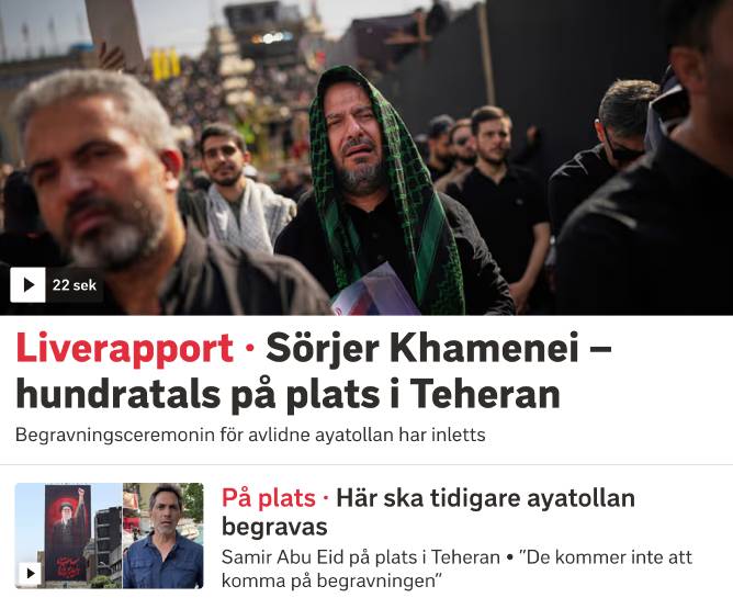 Samir Abu Eid på SVT fulvinklar sorgen i Theran.
