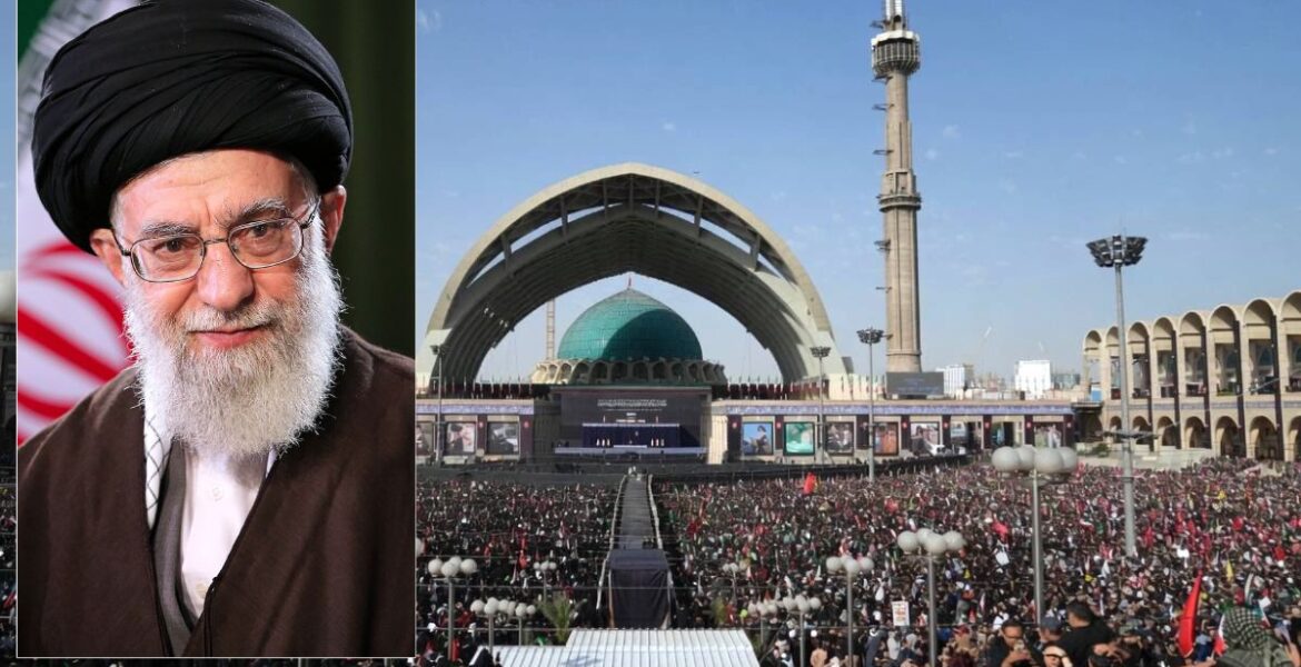 Huge crowds gather outside the Imam Khomeini Grand Mosalla in Tehran. Iran begins a dayslong funeral for the late Ayatollah Ali Khamenei