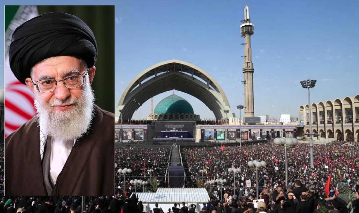 Huge crowds gather outside the Imam Khomeini Grand Mosalla in Tehran. Iran begins a dayslong funeral for the late Ayatollah Ali Khamenei